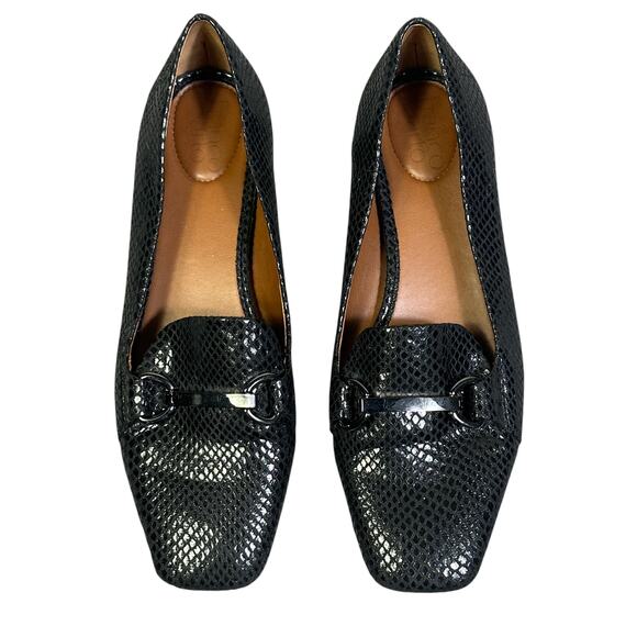 Franco Sarto Anica Loafers Womens 9 Black Snake Print Slip-On Old Money Career - Picture 1 of 8